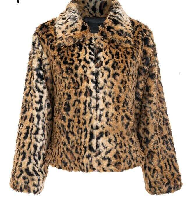 Lapel Leopard Print Women's Autumn Winter Long Sleeve Plush Faux Fur Coat