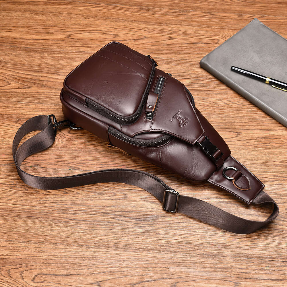 TAURUSCIAGA Top Layer Men's Chest Oil Wax Cowhide Fashion Genuine Leather Crossbody Bag