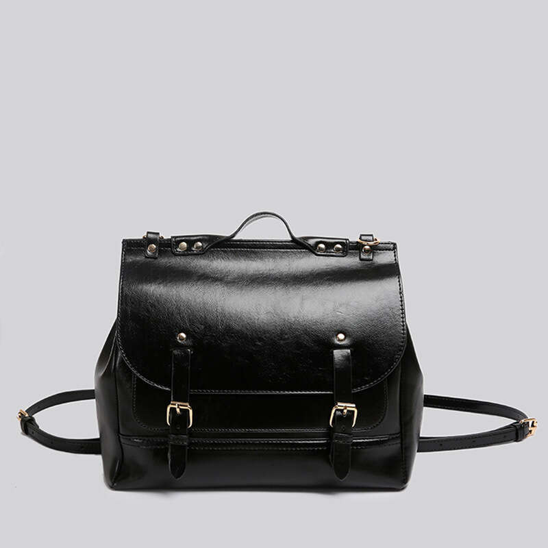 Artistic College Style Backpack Oil Wax Leather Texture Large Capacity Simple Commuter Crossbody Messenger Bag