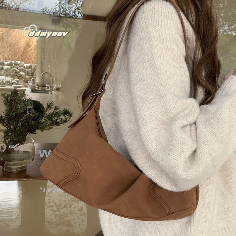 Niche Design Versatile Suede Underarm Autumn Winter Korean Fashion Matte Texture Single Shoulder Crossbody Bag for Women ddmynov