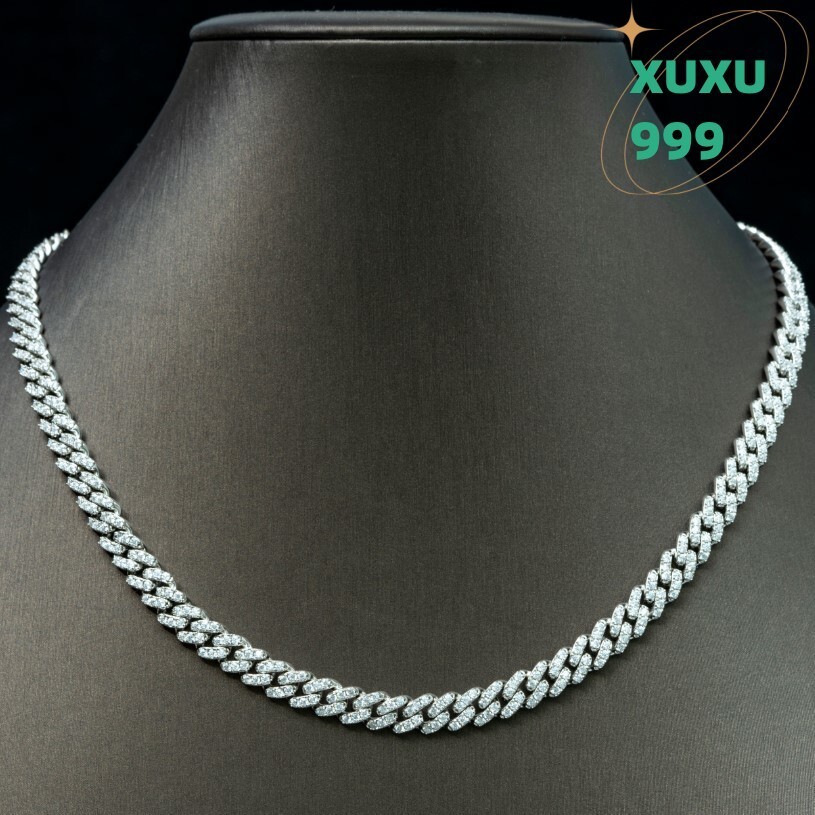 OACOCA 6-8mm Moissanite Cuban Link Necklace 925 Sterling Silver for Men Women Hip Hop Style from