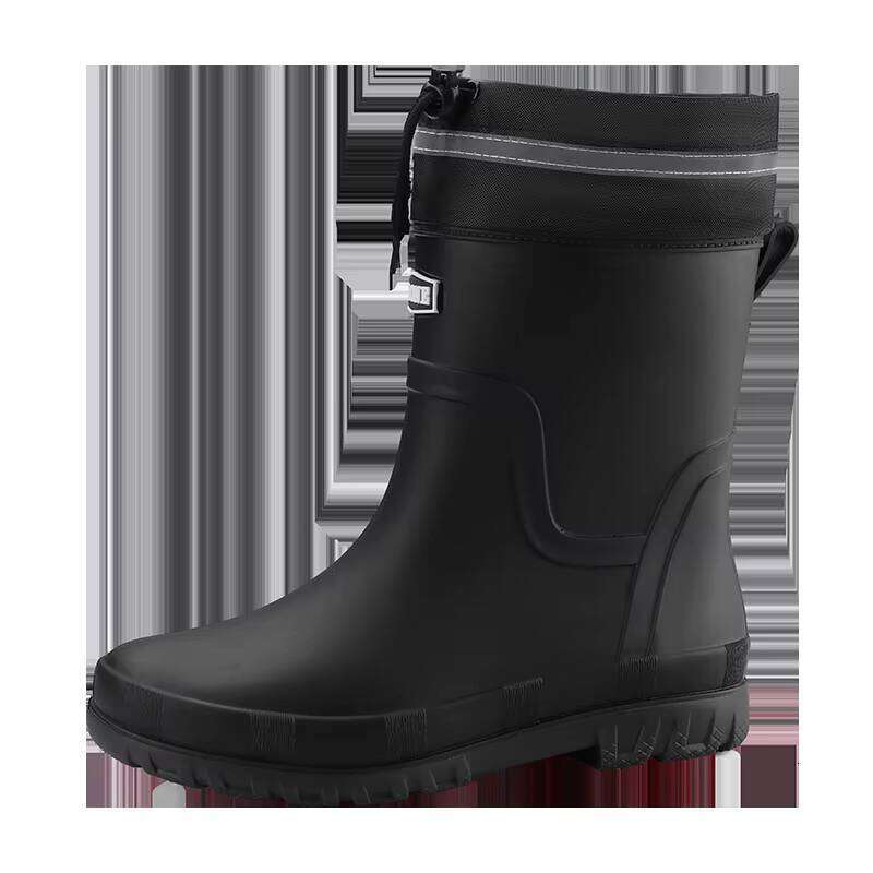 Wholesale Rain PVC Material High-top Waterproof Men Boots With Fleece Lining