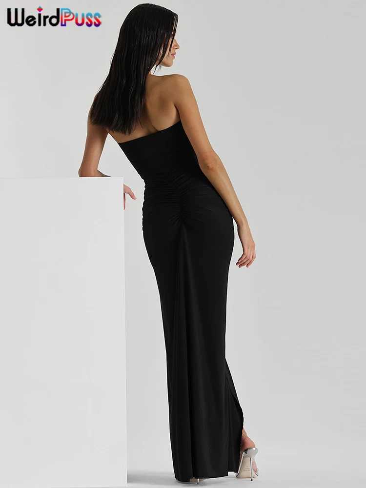 Weird Puss Ruffles Tassel Women Dress Halter Backless Open Split Ruched Peach Hip Bodycon Ladies Wedding Evening Party VestidosXJ250610