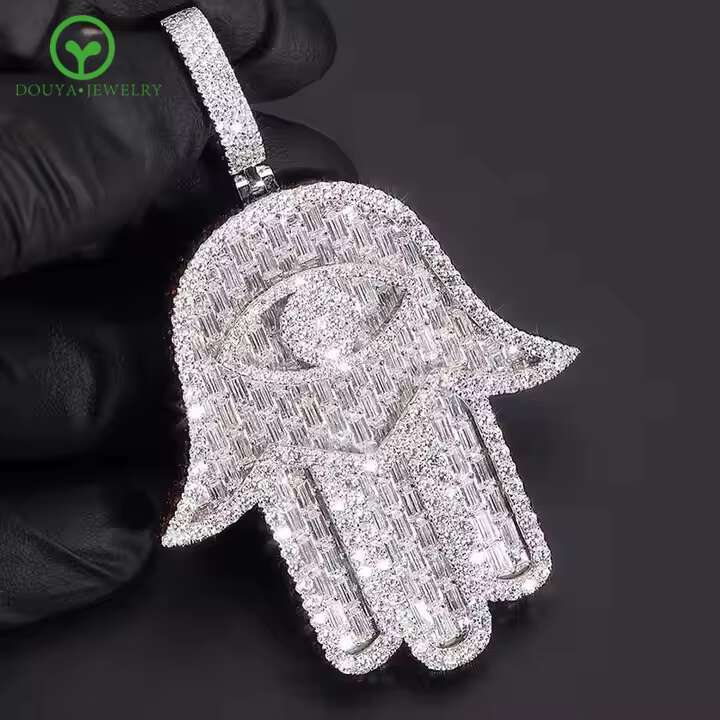 Luxury VVS Mossanite Diamond Pendant Iced Out Hiphop Jewelry Hamsa Hand 925 Sliver Hiphop Custom Moissanite Pendant