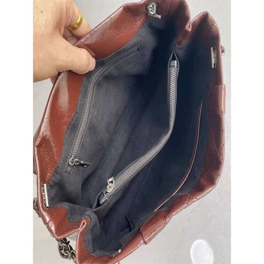Vintage Women Oil Wax Cowhide Real Leather Office Ladies Classic Shoulder Chains Hasp Flap Bag Weave Strap Crossbody Bags