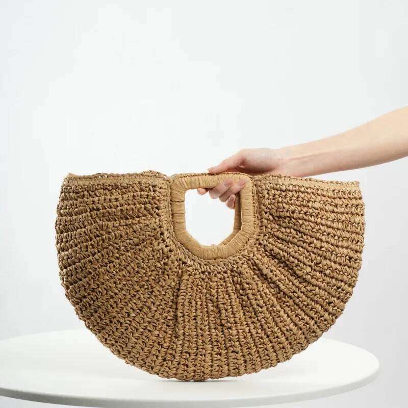 Large Handcrafted Beach Vacation Casual Street Fashion Handheld Soft Polyester Lining Zipper Opening Versatile Tote Bag