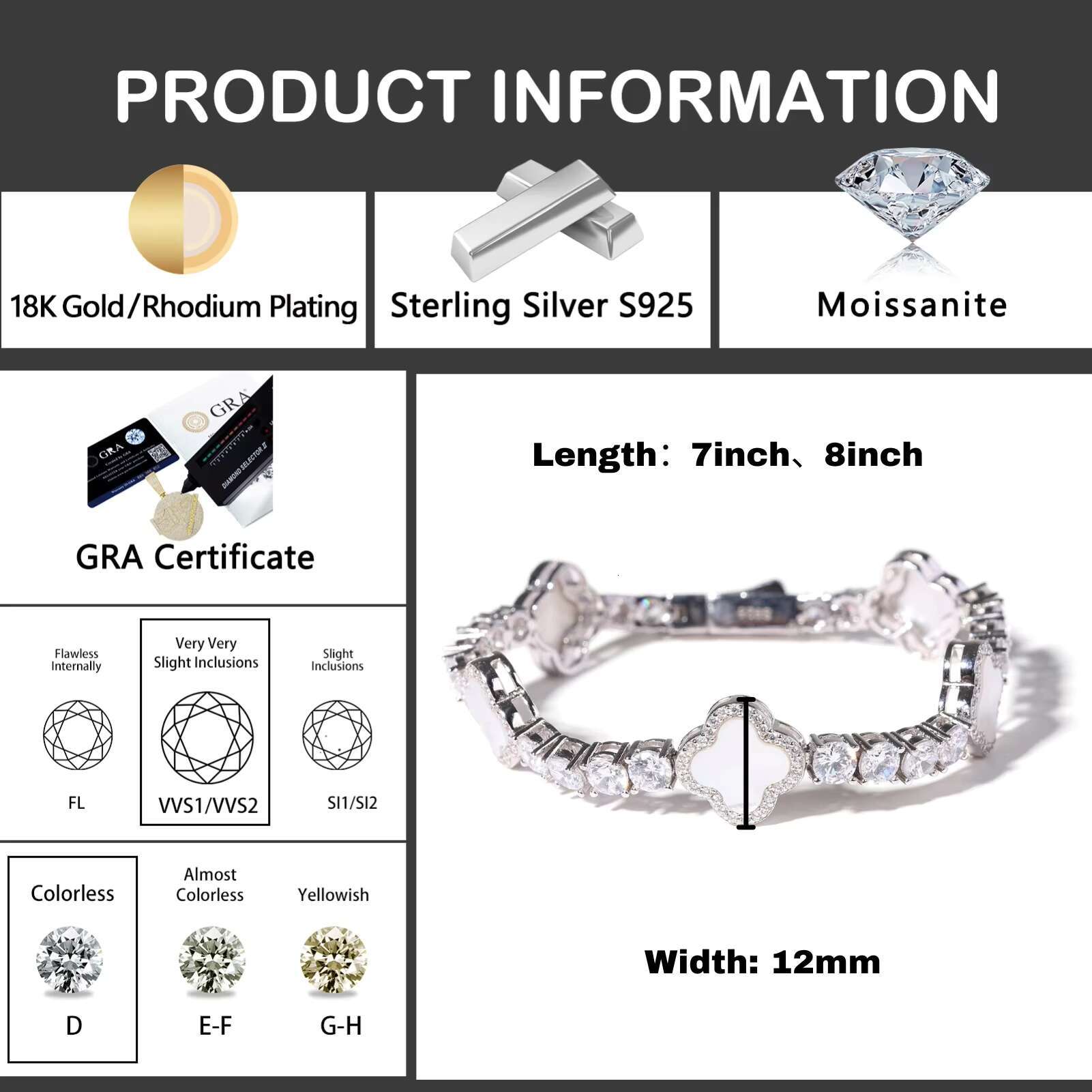 Hot Selling VVS D Moissanite 925 Silver Hip Hop Bangle Jewelry New Design Clover Bracelet Charming Elegant Luxury Bracelet