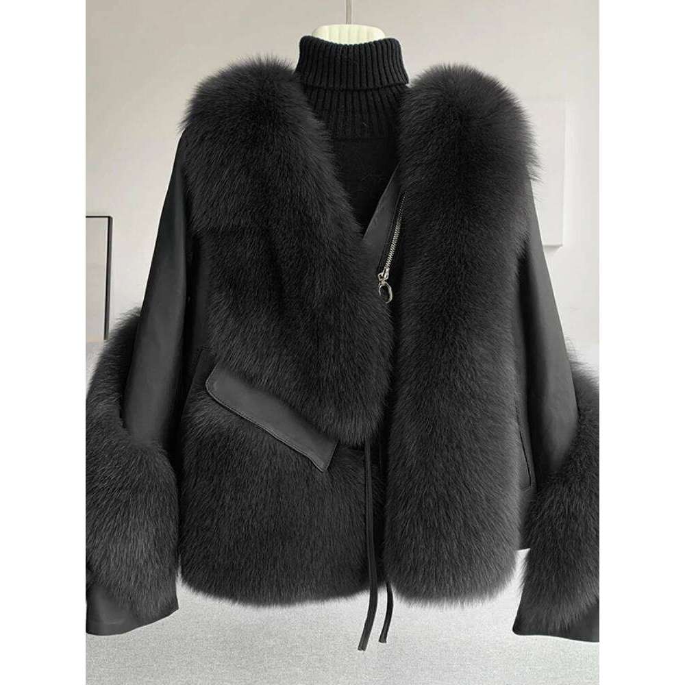 CXFS 2022 Real Coat Winter Jacket Women Natural Fox Fur Genuine Leather Outerwear Streetwear Locomotive Thick Warm New