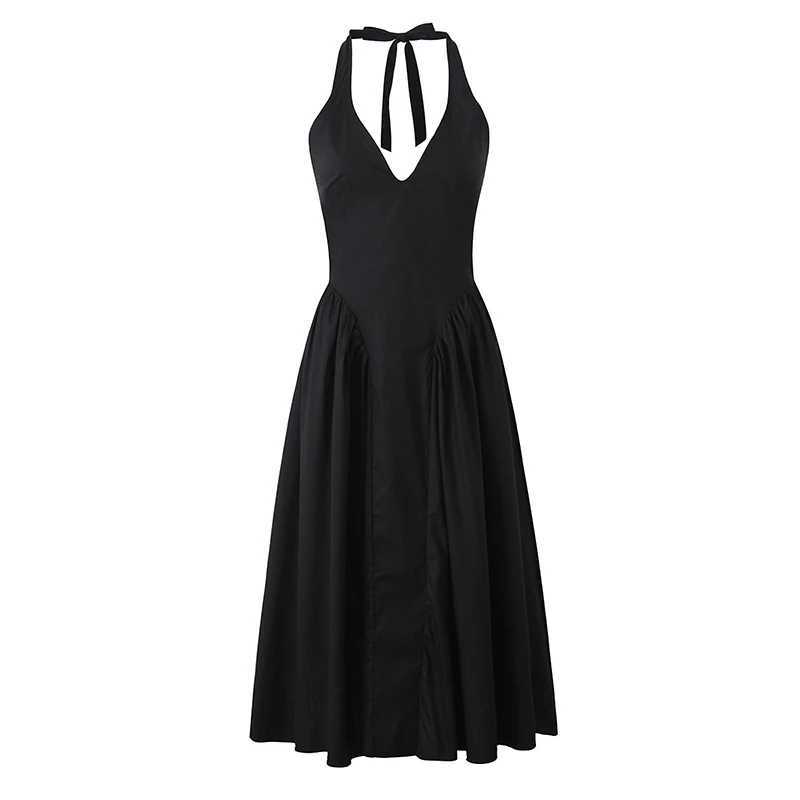 YENKYE Sexy Backless Green Elegant Halter Dress For Women Low Waist A-line Midi Summer Evening Party Dresses Cotton Robe XJ250610