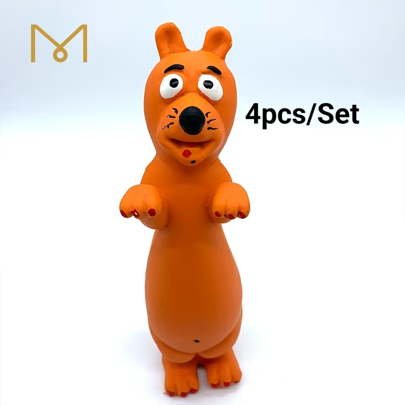 Rubber Squeaky Soft Dog Toy Latex Pet Chew Orange Tiger Dog Toys 4pcs/Pack