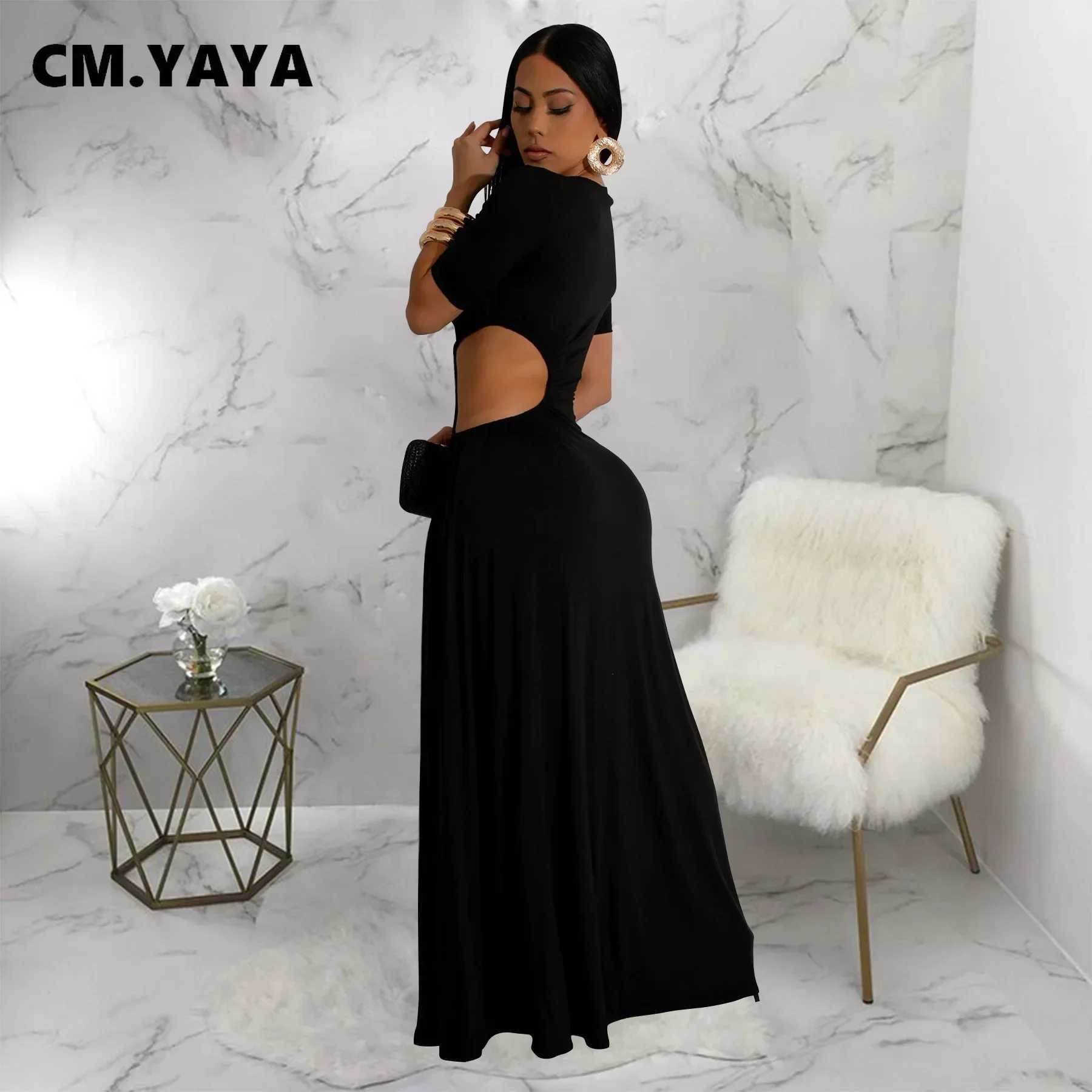 CM.YAYA Women O-neck High Split Ruched Bodycon Midi Maxi Dress 2024 Fall Street Evening Party Club Sexy Long Dresses XJ250610
