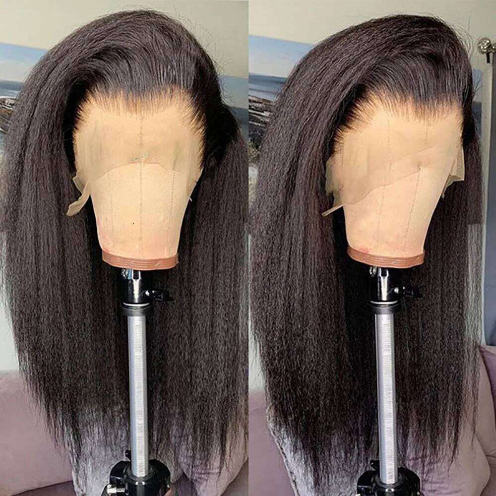 Front Kinky Wig Transparent Yaki Straight Lace Frontal Wigs for Woman Remy Human Hair