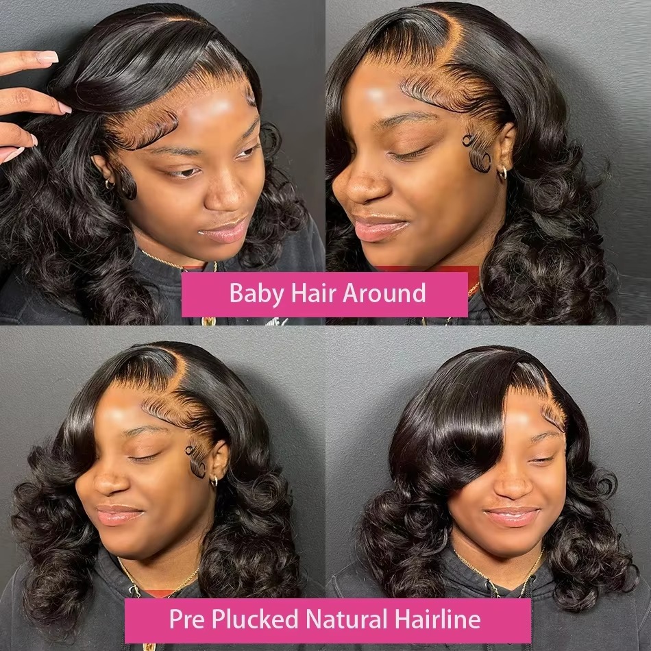 220 Density Body Wave Lace Front Wig Short Bob Human Hair Wig 13x4 Transparent Lace Frontal Wigs HD Pre Plucked Lace Wig For Women Ready To Wear