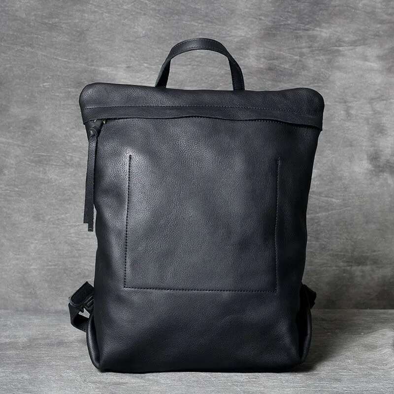High quality fashion soft real cowhide men's women's backpack casual simple light genuine leather black travel laptop bagpack