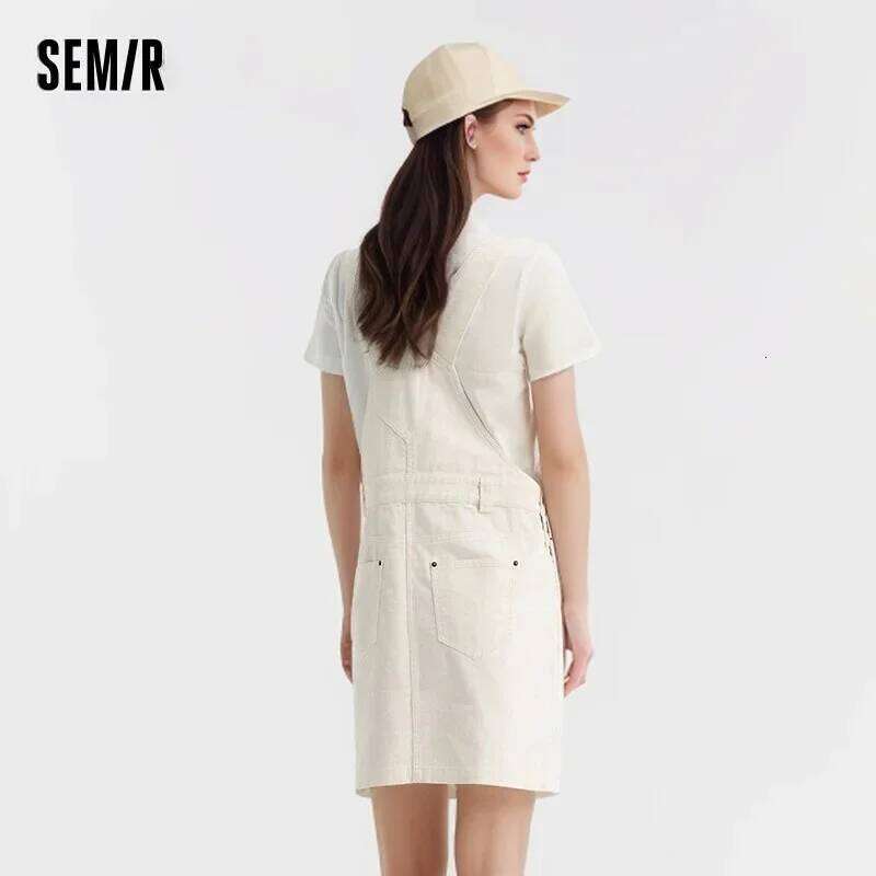 Semir Backpack Dresses Women Stacked Small People Short 2024 Summer New Fashion Loose Dress Retro Versatile