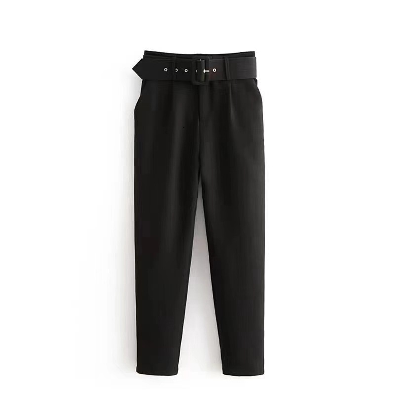 New Style Casual Pants with Slight Stretch Slim Fit Slimming Waistband Decoration Solid Color Straight Leg Suit Style Nine-Tenths Length240807