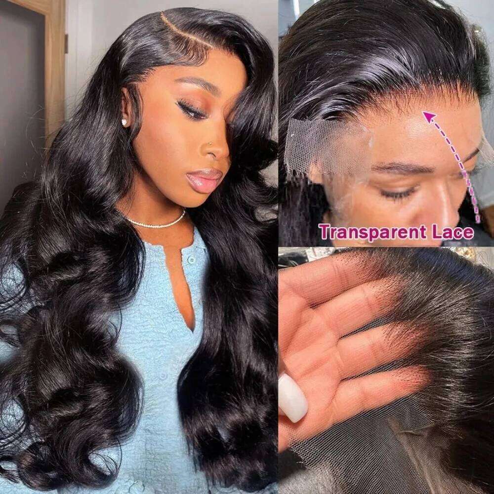 13x6 HD Transparent Body Wave Front Pre Plucked 360 Lace Frontal Human Hair Wigs For Women 5x5 Closure Wig