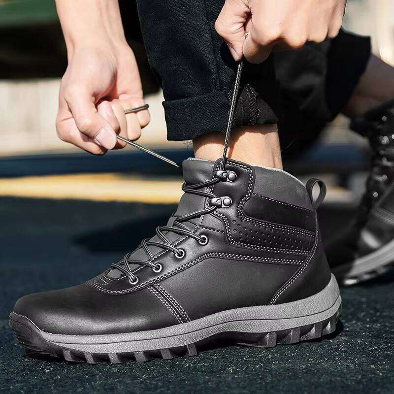 Outdoor Leather Motorcycle High Top Shoes Anti-slip Out Sole Hiking Boots Big Size Sneakers for Men