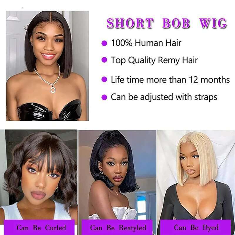 13x4 Transparent Lace Frontal Short Bob Wig Human Hair Wigs Brazilian Remy Bone Straight For Women