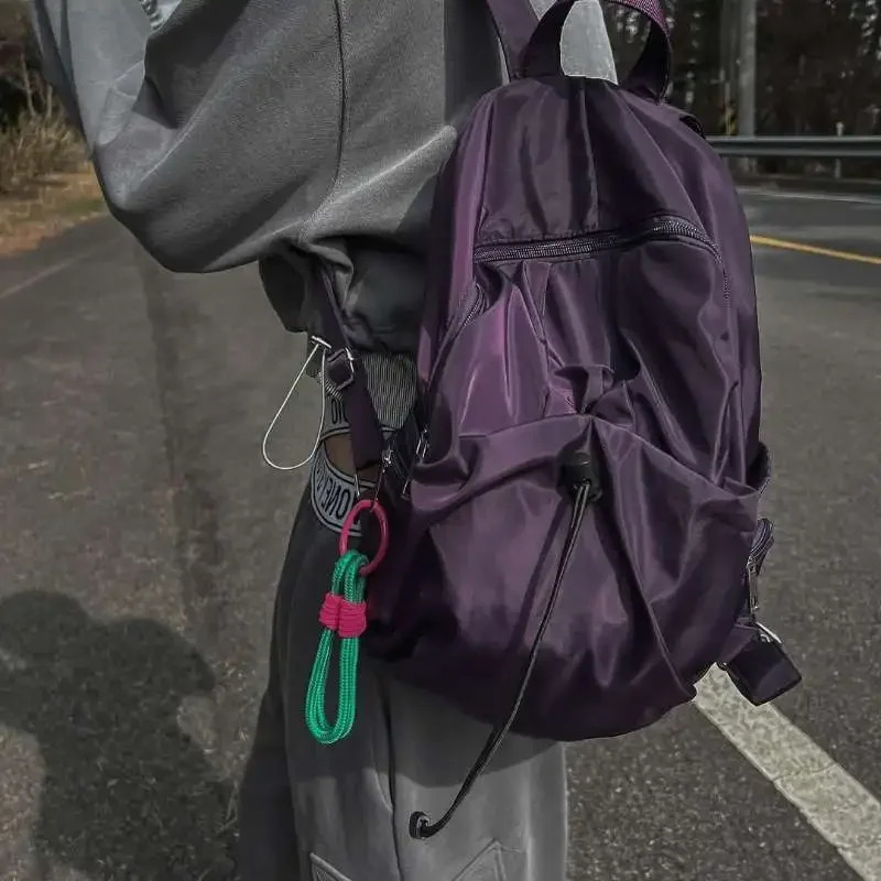 Backpack Nylon Unisex Zipper High-Capacity String Casual School Backpack for College Students Simple All-match 250606