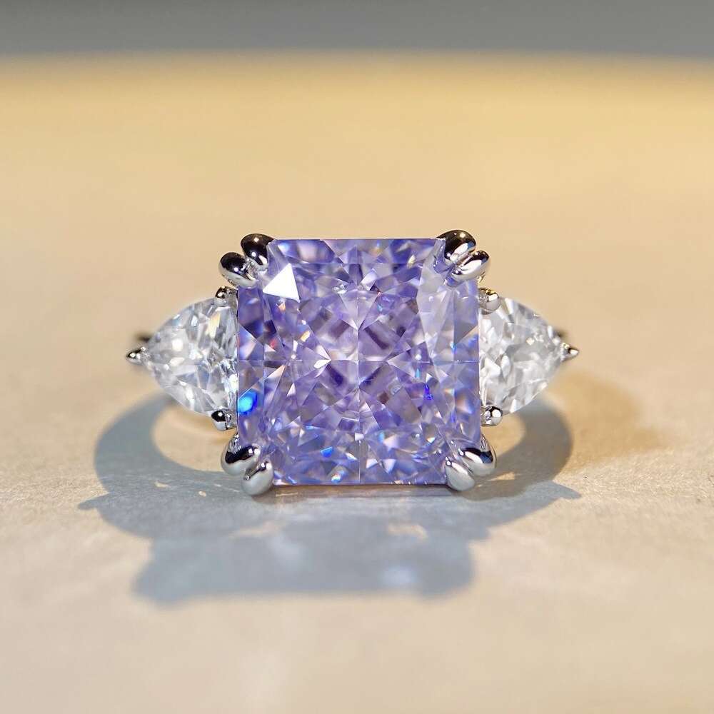 DHCollections S925 Sterling Silver High Carbon Diamond Ice Flower Cut Ring Pink Engagement Wedding Ring for Women Trendy Fashion Jewelry Sizes 5 to 9