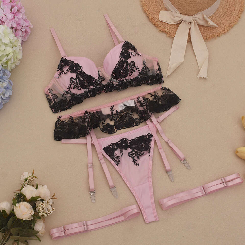 Spell Lingerie Porn Suits Lingerie Lingerie See Through Mesh Embroidery Color Blocking Bra Sexy Temptation Piece Set Sexy Lingerie
