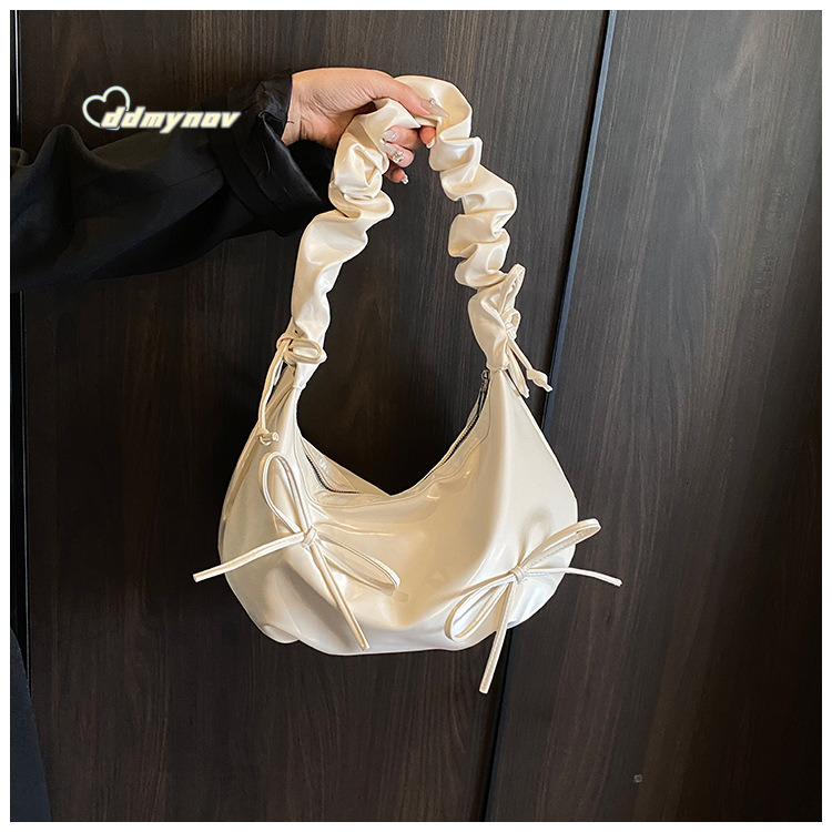 2025 New Cloud Pleated for Women Large Capacity Shoulder Underarm Dumpling Drawstring Bowknot Crossbody Bag ddmynov