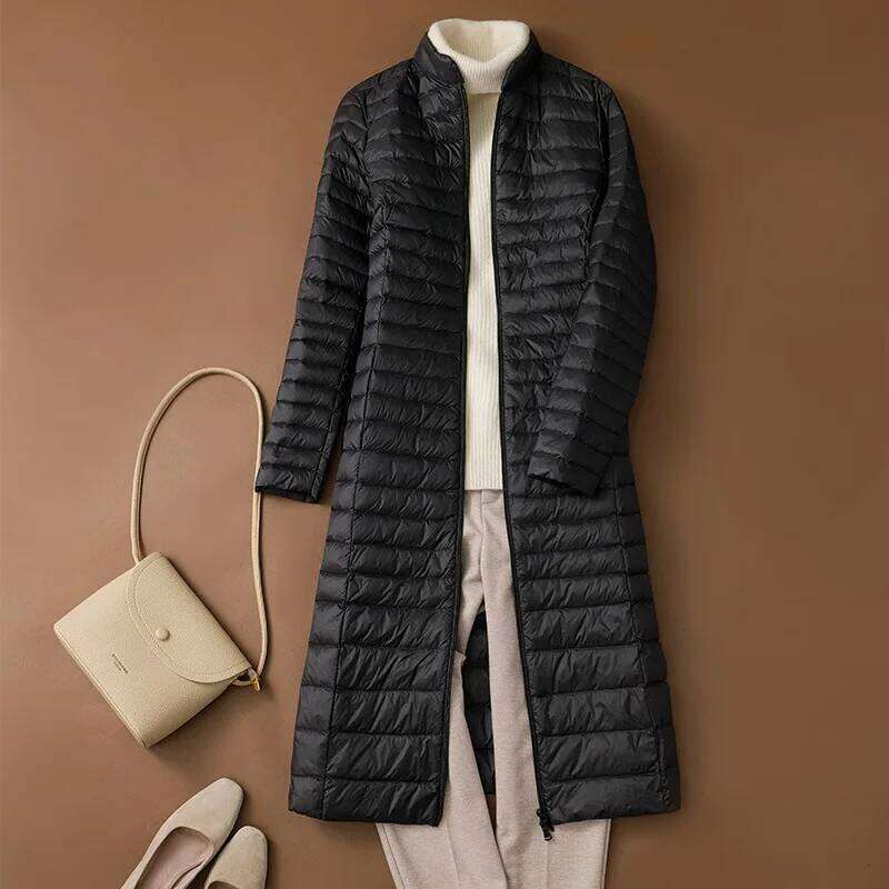 Woman's Ultra Light Jackets Stand Collar Slim Knee Length White Duck Coats Women Down Parkas Lady Overcoats