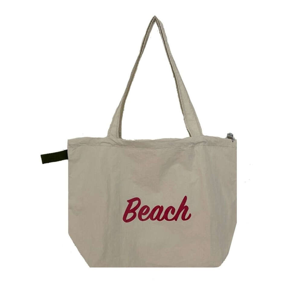 Women's Korean Style New Letter Print Nylon Shoulder Casual Versatile Lightweight Drawstring Large Capacity Tote Bag
