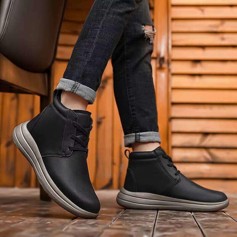 New Hot Selling Comfortable Men Fashion Outdoor Leather Boots Soft Lace-up Casual Shoes