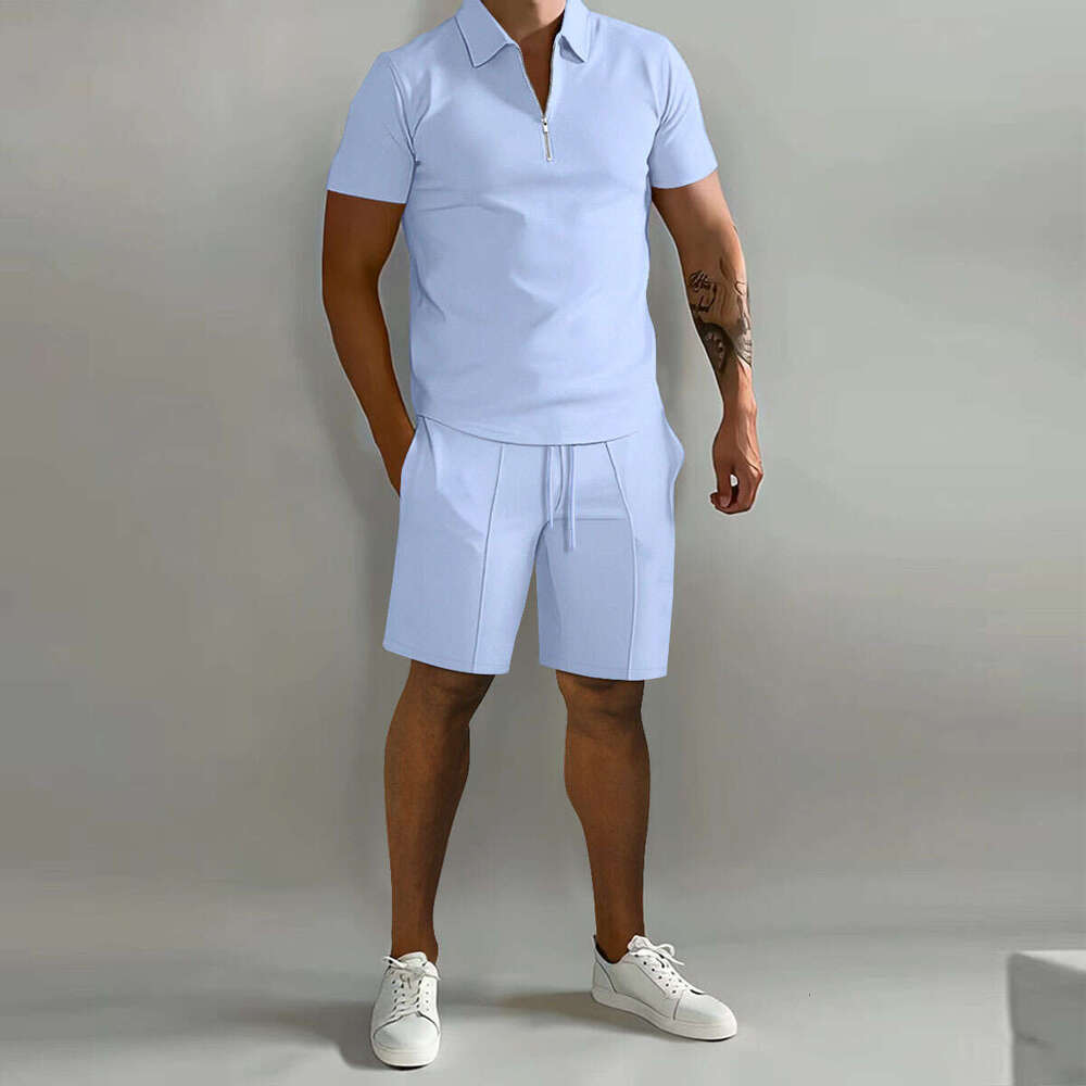 Summer New Men's Polo Casual Loose Short Sleeve Shorts Sports Set B5
