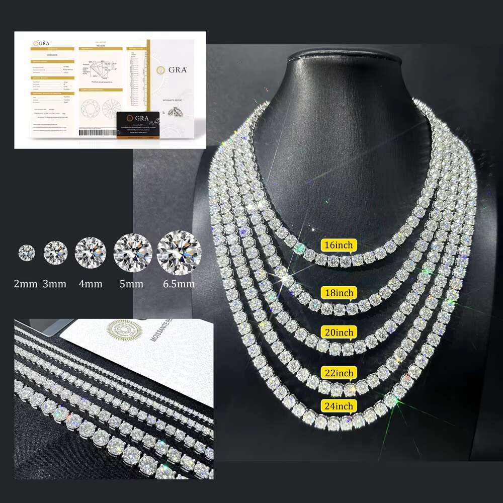 OACOCA 925 Silver 3mm/4mm/5mm Moissanite Tennis NecklaceVVS Moissanite Iced Out Necklace Bracelet Moissanite Tennis Chain