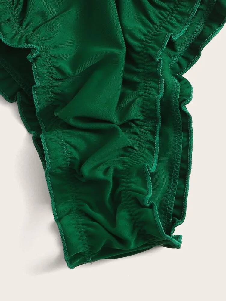 Swim Summer Beach Ruched Lettuce Trim Bandeau Bikini Set