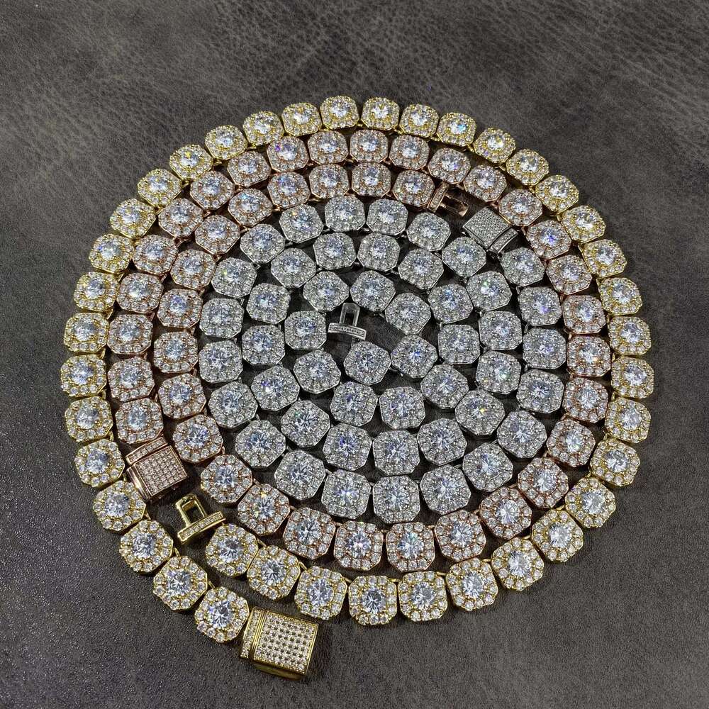 OACOCA Fine Jewelry Hiphop 925 Sterling Silver D VVS Diamond Moissanite 10mm Cluster Tennis Chain Mens Necklace