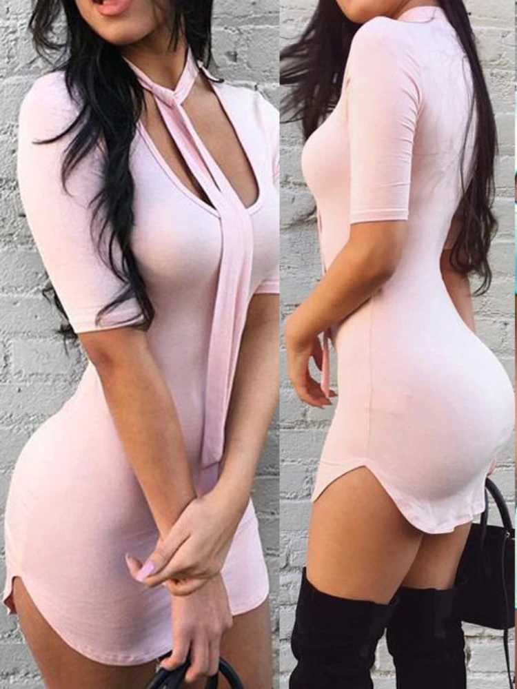 Sexy Wrap Chest U Neck Elastic Slim Bodycon Dress Women Solid Color Skinny Mini Dress Elegant Club Party Dresses XJ250610