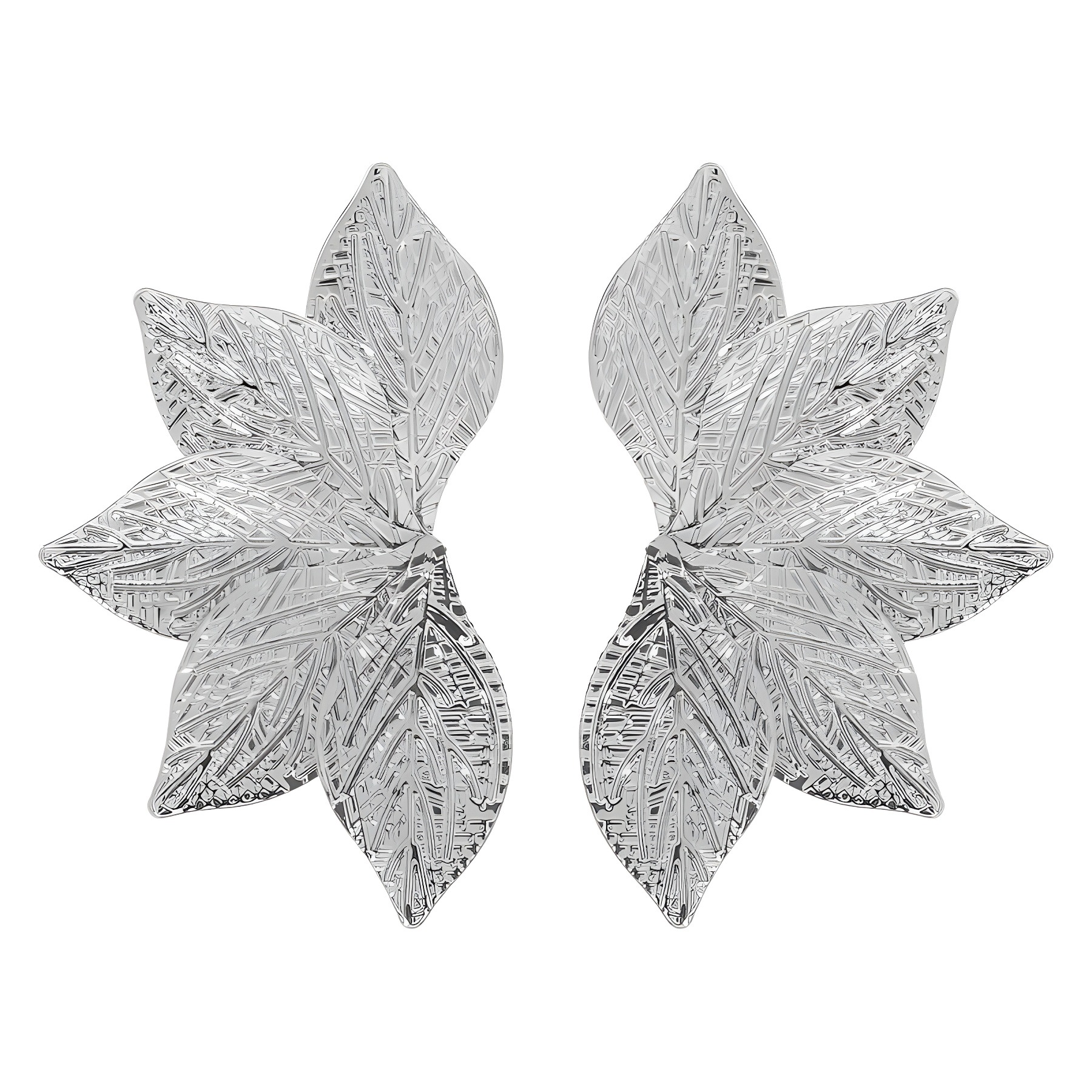 European American Geometric Leaf Textured Earrings Bold Vintage Heavy Metal Style Statement Studs for Women
