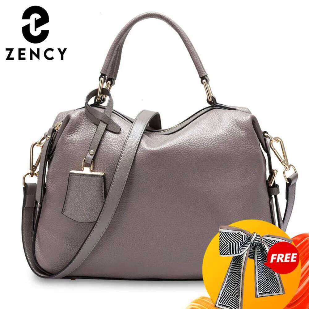 Zency Fashion Women Tote Bag 100% Genuine Leather Handbags Female Boston Charm Messenger Crossbody Purse Shoulder Bags