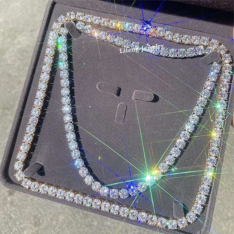 OACOCA Hip Hop Sterling Silver White Color Moissanite Diamond Tennis Chain Necklace 6mm Moissanite Tennis Necklace