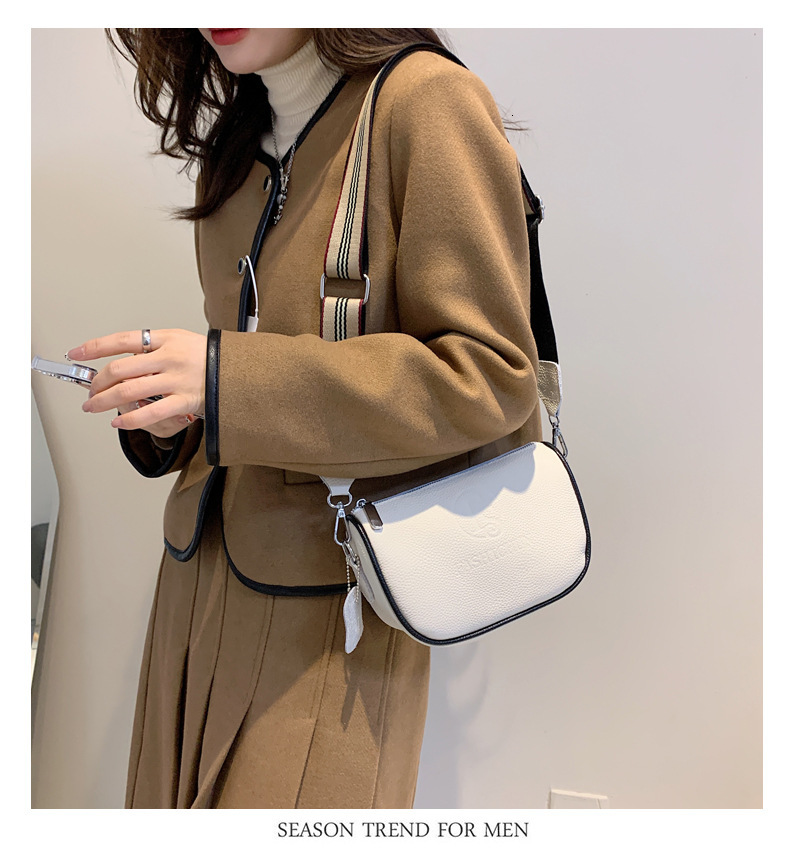 Free Shipping Top Layer Cowhide Saddle Bag Designer Women's Handbag New Fashion Trend Versatile Genuine Luxury Leather Shoulder Bag With Wide Str