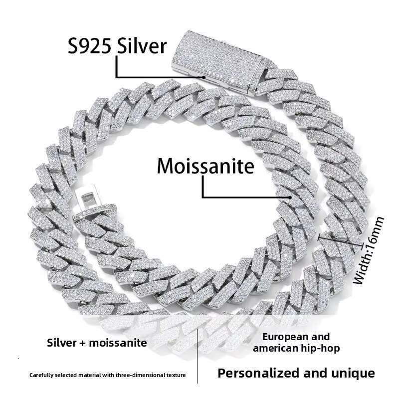 OACOCA Hip Hop S925 Silver Cuban Chain Moissanite Jewelry Necklace for Men 18k Gold Plated Fashion NecklacesNecklaces Charm