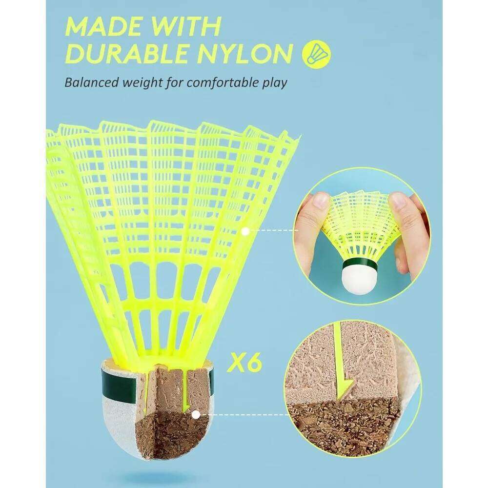 Rackets Shuttles, Lightweight Badminton Set of 6 for Outdoor Backyard Games, Racquets with Durability