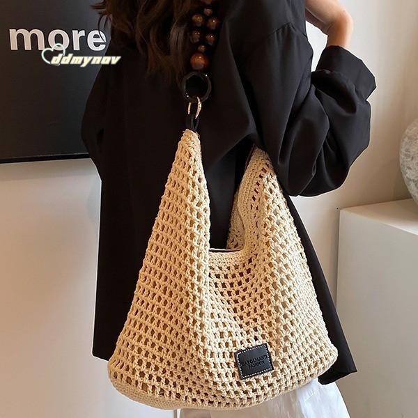 Beach Vacation Woven for Women 2025 New Hollow Knit Handbag Large Capacity Shoulder Underarm Bag ddmynov