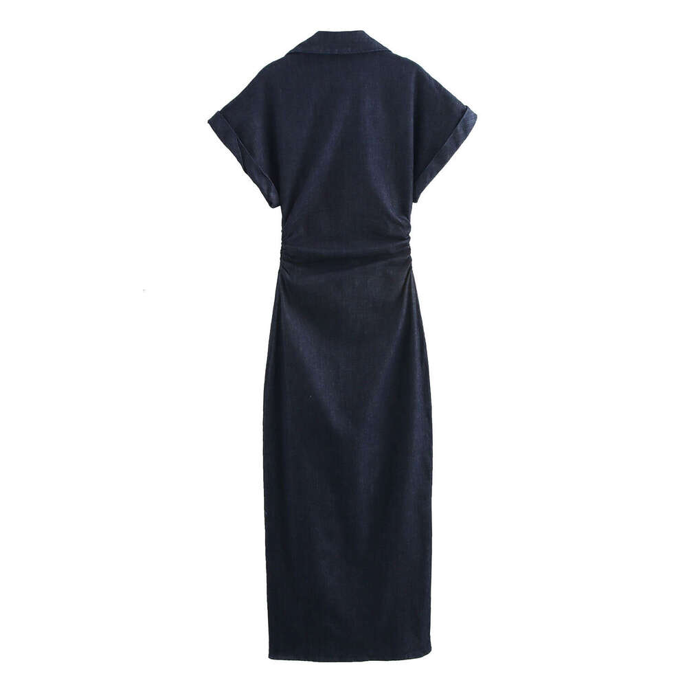 Spring New Style Denim Waist-Cinching Ruched Short-Sleeve Dress2284576 B5