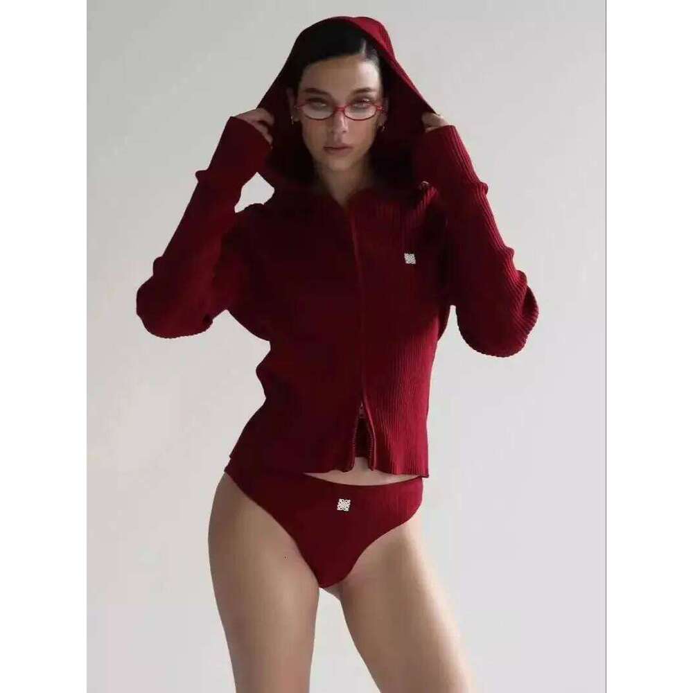 Badblood Red Zipper Hoodie Women's Sexy Long Sleeve Knitted Sweater Coat Autumn/Winter New Collection