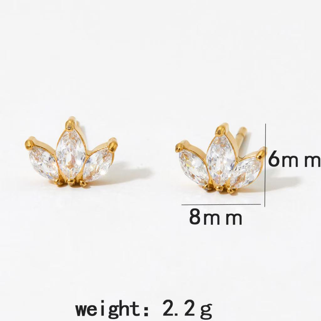 Stainless Steel Zircon Stud Earrings for Women European and American Style with Vacuum Electroplated Gold