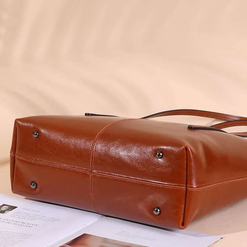 Genuine Leather Women's Large Capacity Tote Bag Women Fashion High Quality Cowhide Hand Shoulder Commuter Shopping Bag