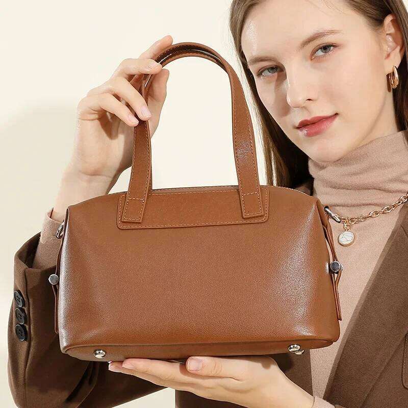 High Quality 2025 New Women's Genuine Leather First Layer Cowhide Vintage Boston Shoulder Hand Cross Body Bag 2931