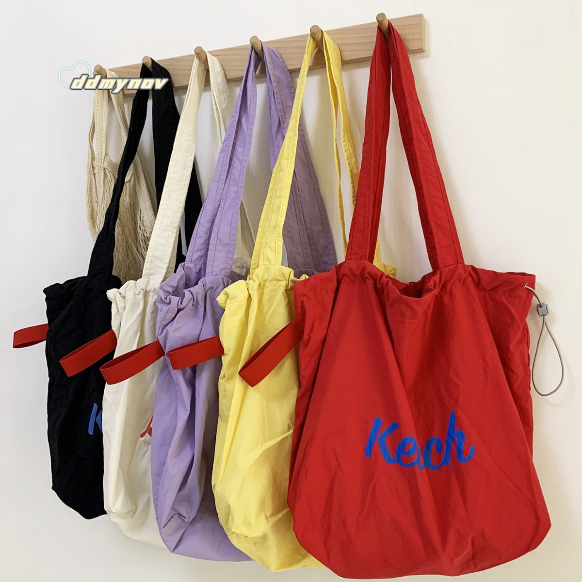 2025Korean Style New Letter Print for Women Large Capacity Nylon Shoulder Casual Versatile Portable Drawstring Tote Bag ddmynov