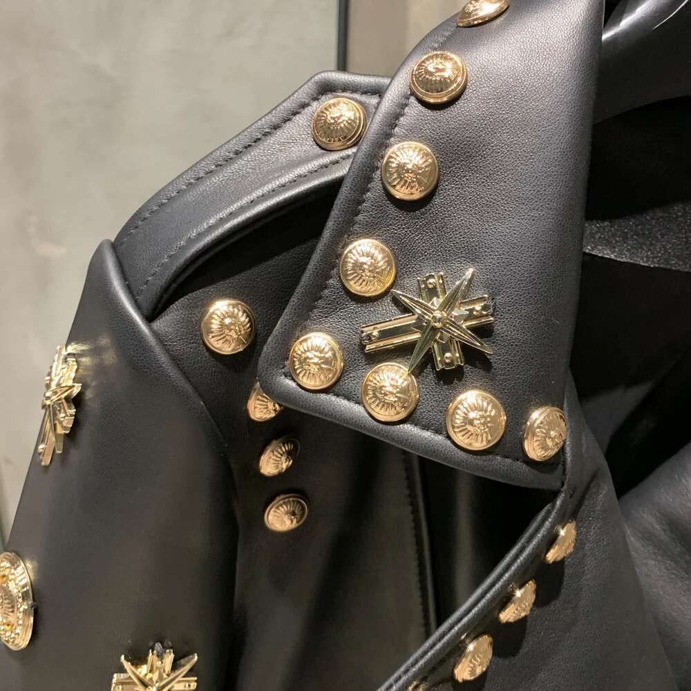 Leather Rivet High Street Ladies Autumn And Spring Fashion Wear Genuine Sheepskin Jacket 5860