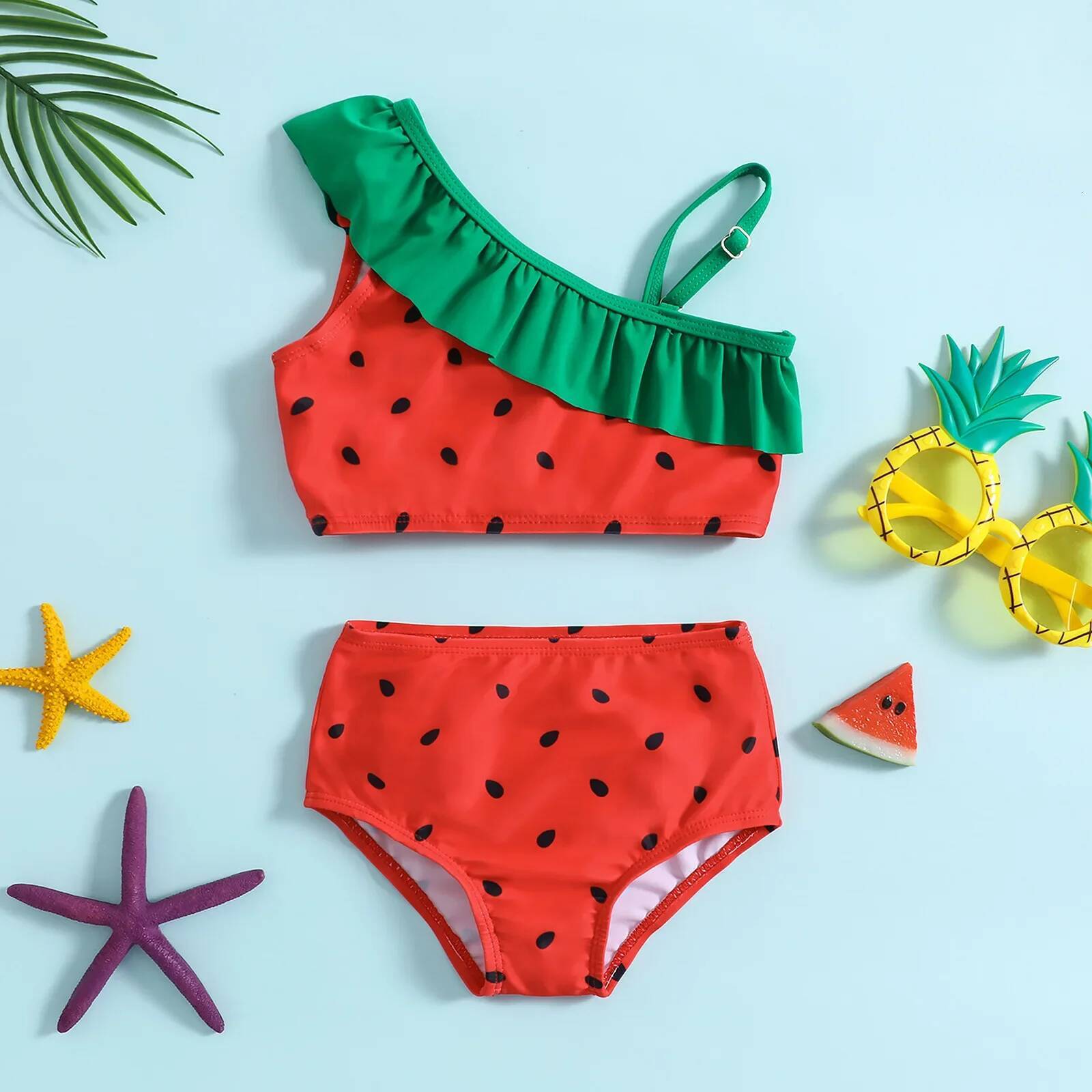 ma&baby 18M-7Y Toddler Kid Baby Girls Bikinis Sets Watermelon Ruffle Tops Shorts Swimwear Summer Beachwear Bathing Suit